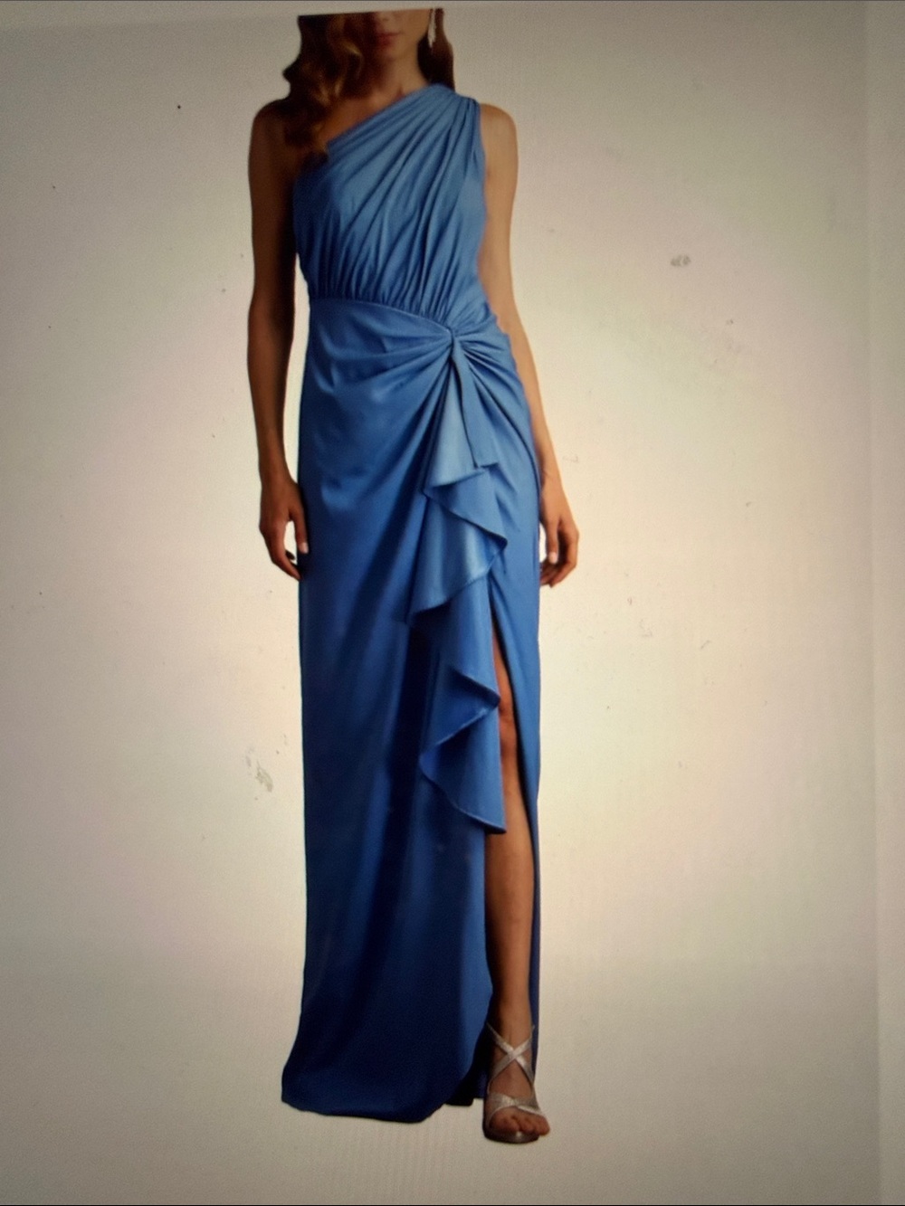 Tadashi Shoji Lena Blue One-Shoulder Draped Gown NWT Size 12